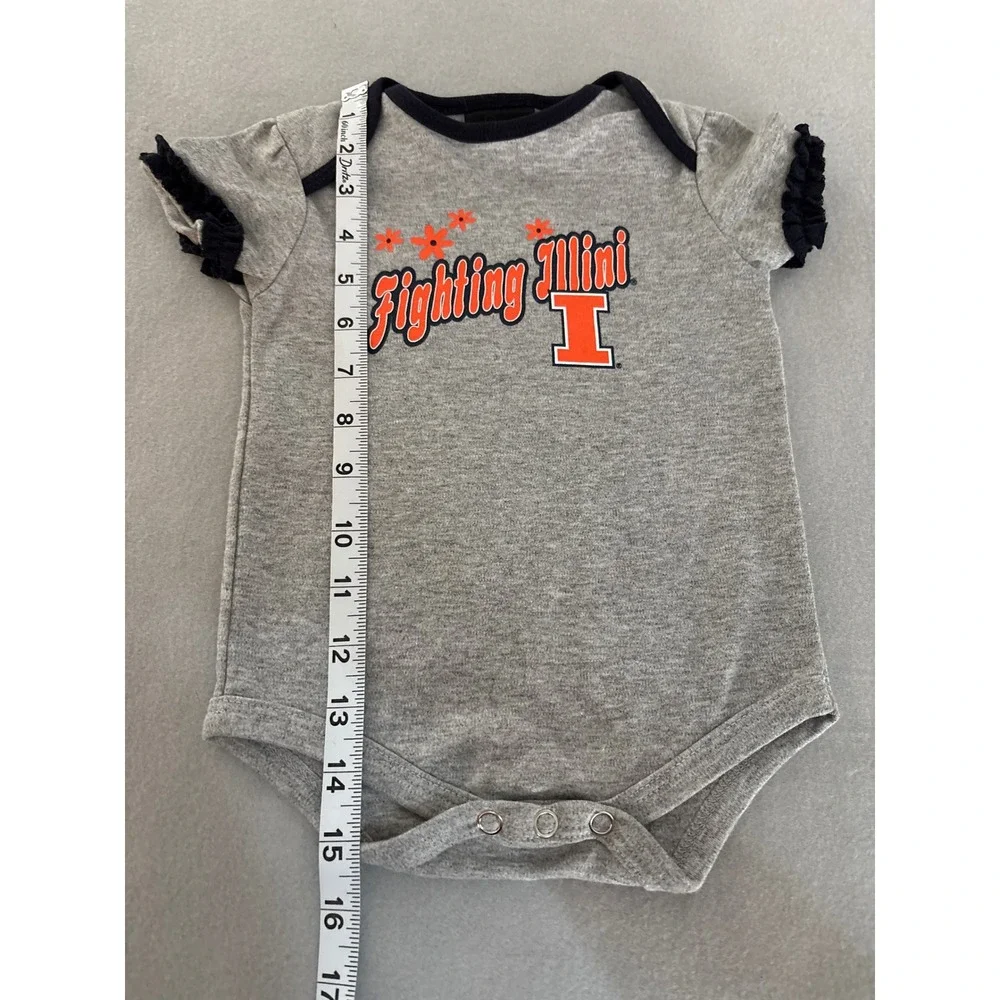 Adidas Fighting Illini Gray Ruffle Sleeve Bodysuit Baby Girls 9-12 Months NCAA